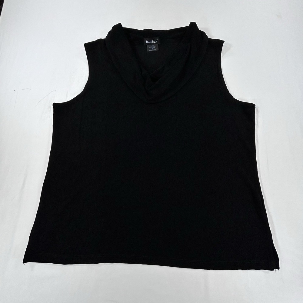 West End Women's XL Black Cowl Neck Sleeveless Dressy Silky Tank Top